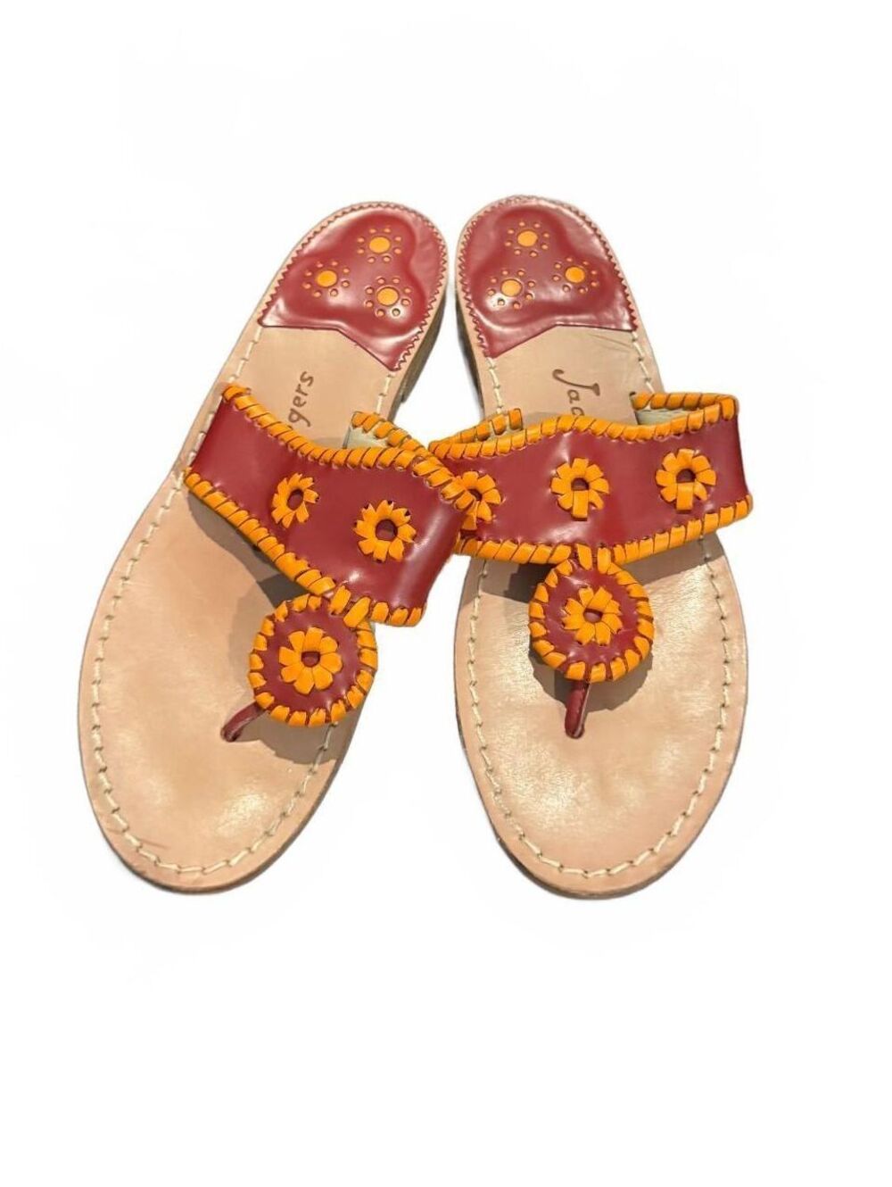 Jack Rogers Women's Leather Thong Sandals Burgundy Orange Size 7.5